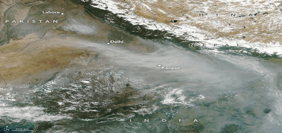 A satellite image of New Delhi's air pollution
