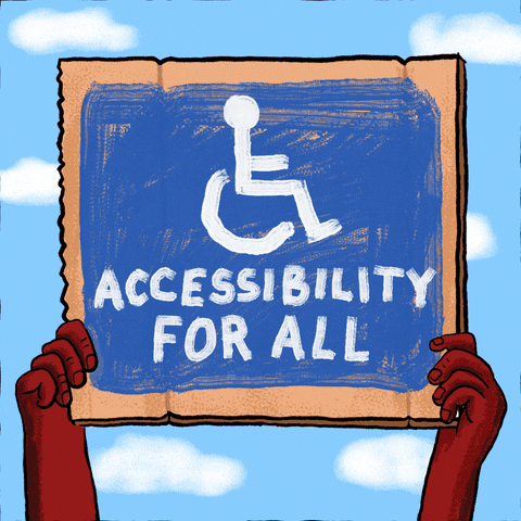 GIF of a person holding placard saying 'Accessibility For All.'